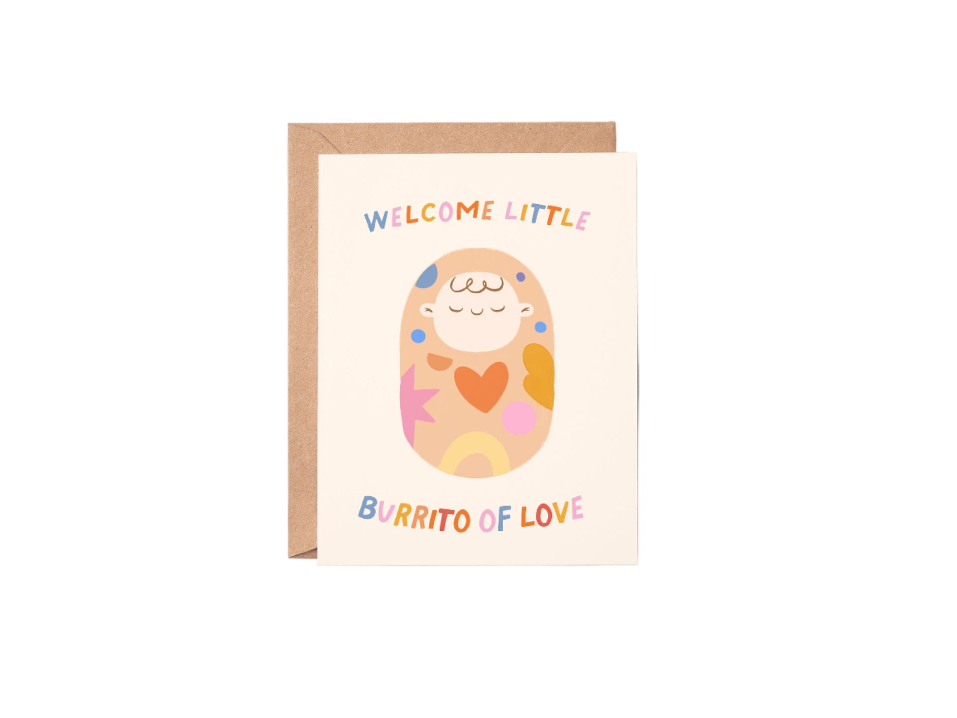 Greeting card with a burrito illustration and text on a white background
