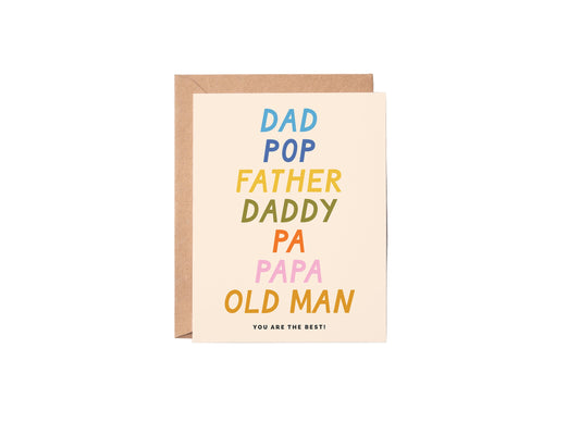 Greeting card with colorful text on a white background
