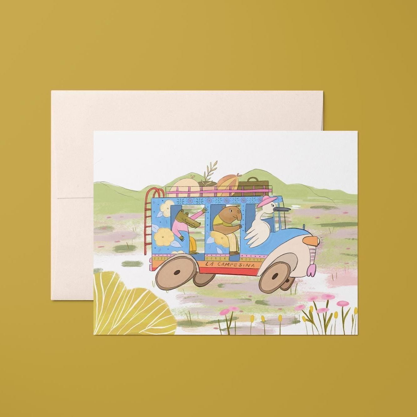 Chiva Art Print, Colombian Folk Postcard, Latina-Inspired Wall Decor, Colorful Animal Illustration