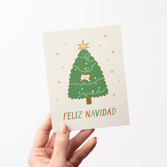 Crazy Christmas Tree Cat Greeting Card