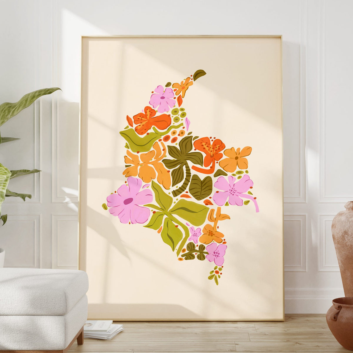 8x10 print of map of Colombia made with colorful flowers