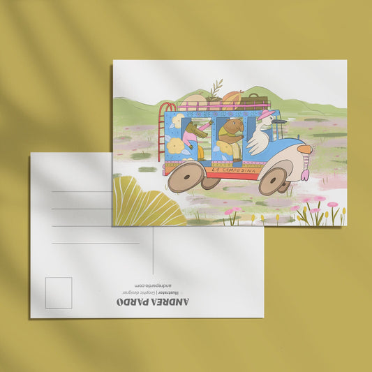 Chiva Art Print, Colombian Folk Postcard, Latina-Inspired Wall Decor, Colorful Animal Illustration