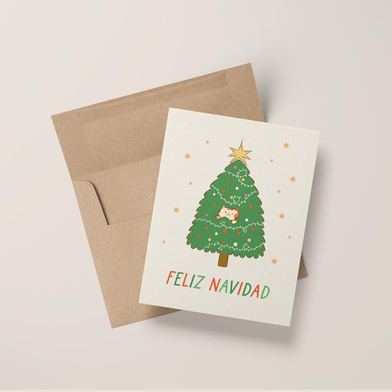 Crazy Christmas Tree Cat Greeting Card